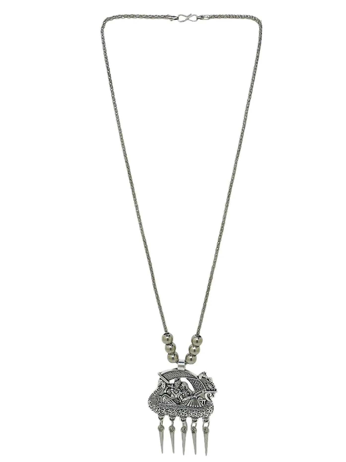 Silver Oxidized Intricate Pendant Necklace with Matching Earrings